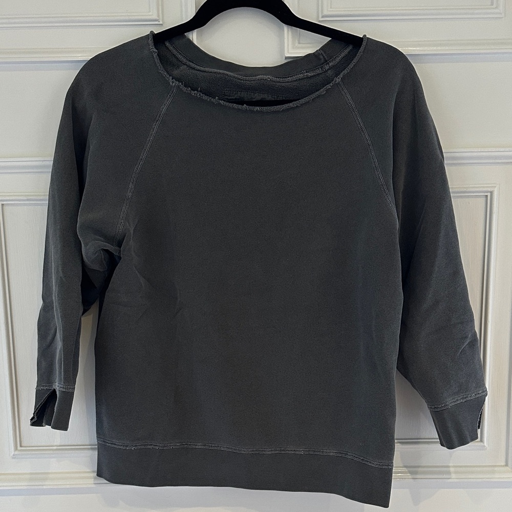Nili Lotan Charcoal Gray Pullover Sweatshirt, Small, Distressed.
